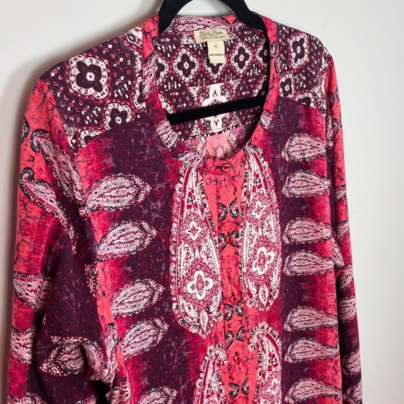 Lucky Brand Womens Pink Paisley Long Sleeve Boho Peasant Button Detail Top sz XL - Picture 2 of 8